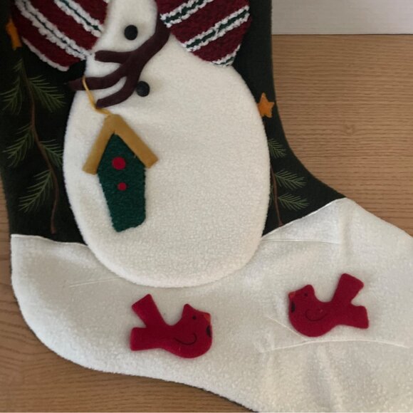 Christmas Stocking 3D Snowman Green Let It Snow Embroidery Cardinals Huge 27 in - Picture 4 of 8